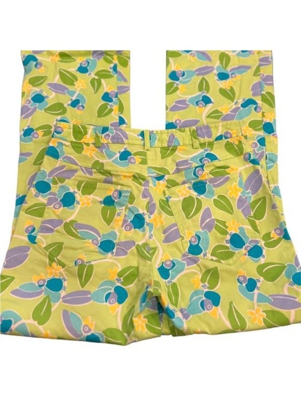 Lilly Pulitzer white label vintage pants size 2 Lime green with floral and birds - Picture 4 of 13